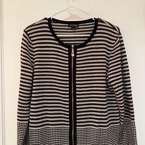 Tenney Rose Black & Cream Striped Knit Zip Cardigan Sweater – Size L